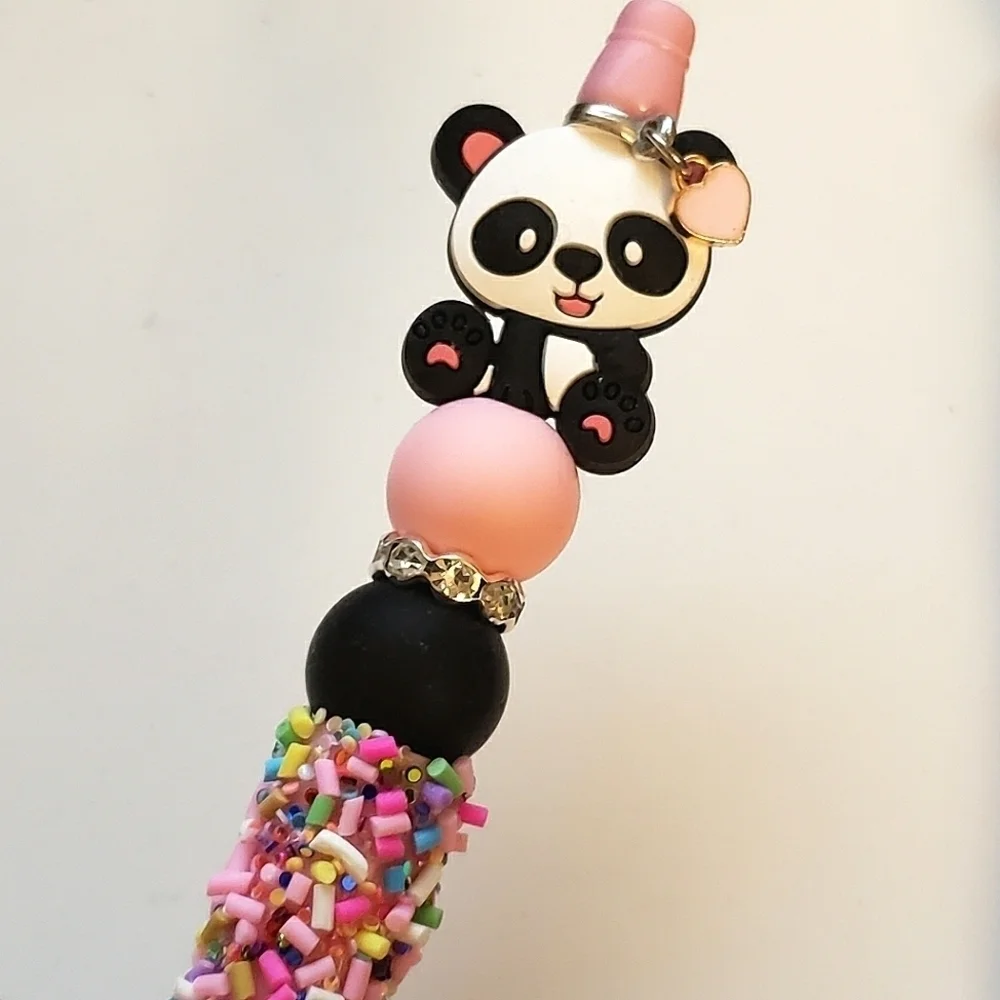 Handmade Kawaii Panda Confetti Sprinkles Beaded Silicone Focal Bead Pen